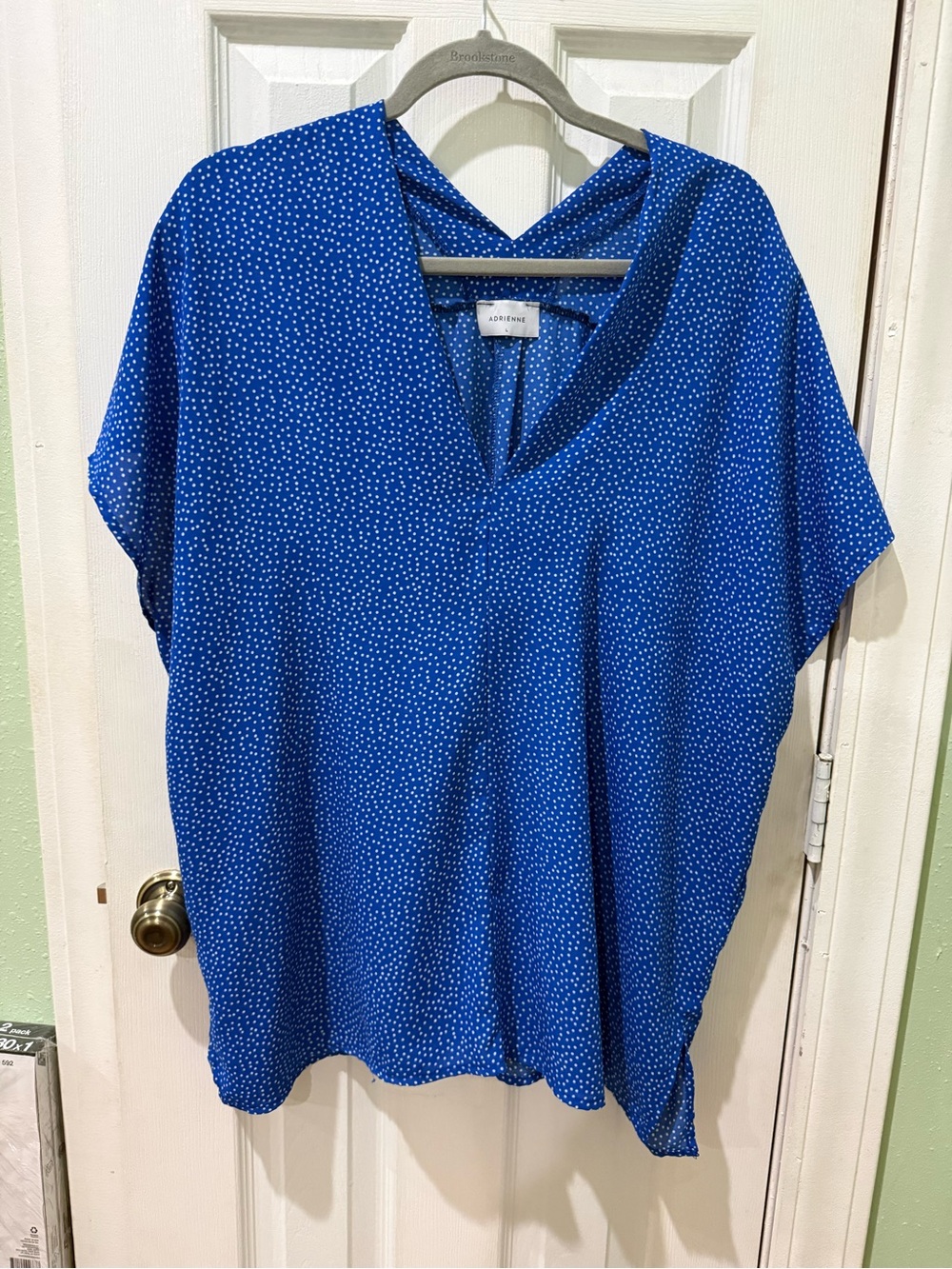 Adrienne Royal Blue Micro Dot V-Neck Flutter Sleeve Blouse